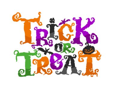 Mutlu Cadılar Bayramı seti - Şaka mı şeker el çizimi karalama harfleri etiketi, tişört tasarımı, sabıka baskısı, çıkartma baskısı.