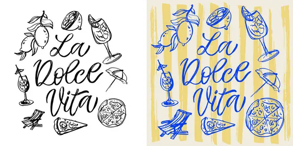 İtalyan tarzı kartpostal. Güzel el çizimi karalama harfleri. Tişört tasarımı, sabıka baskısı.