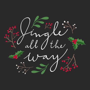 Üzerinde el yazısı ve çiçek süslemeleri olan vektör Noel tebrik kartı