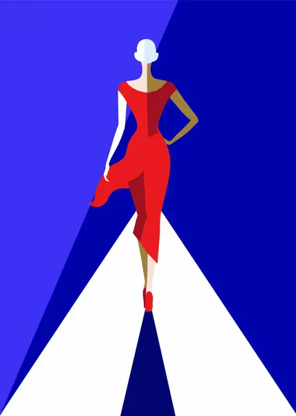 Mulher Vestido Vermelho Passarela Ilustração Elegante Perfomence Elegante Ilustrações De Stock Royalty-Free