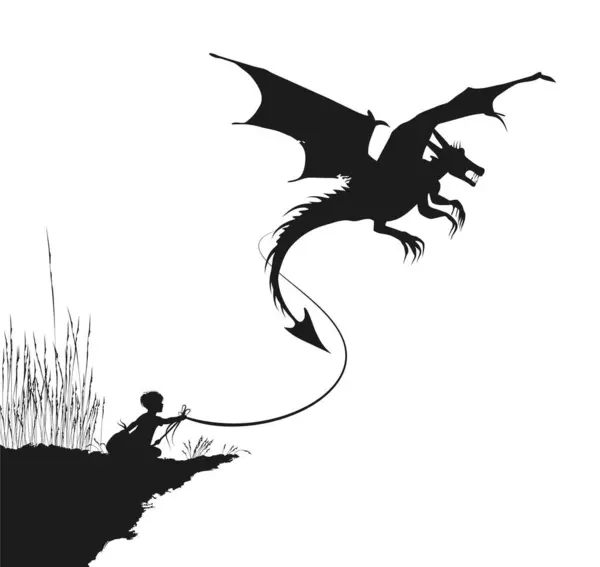 Boy Holding Dragon Vector Faiytale Scene Boy Dragon Story Silhouette Royalty Free Stock Illustrations