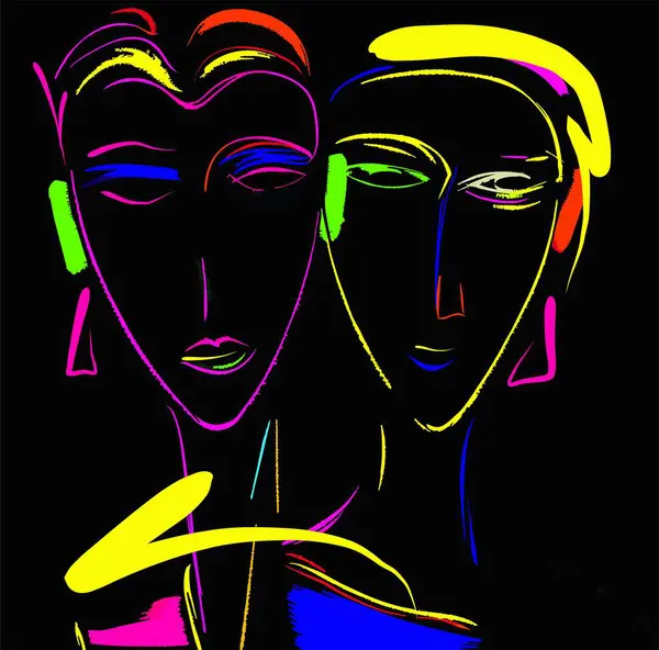 Bright Couple Sketch Drawing Vector Contemporary Art Stylish Vector Illustration Stock Illustration