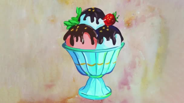 アイスクリームは アニメーションを明らかに芸術的および透明背景にオートフィル水の色効果をモーフィングカフェは 商業的な要素を促進 — ストック動画