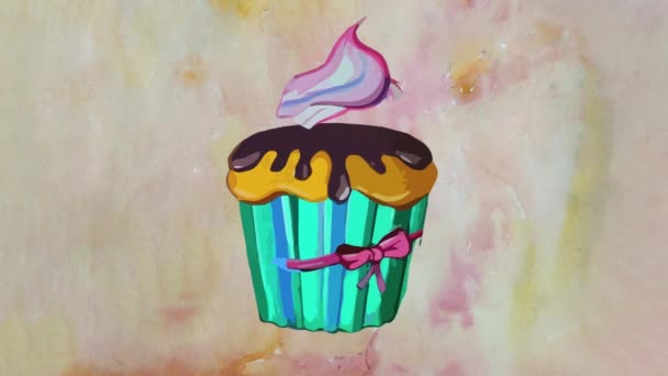 Cupcake Muffin Pâtisserie Révéler Animation Morphing Effet Aquarelle Remplissage Automatique — Video