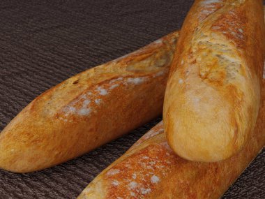 Bread closeup composition traditional baguette and loaf bakery product