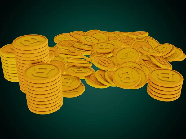 Geldmünzen Und Wertmarken Auf Gradienten Gestapelt Und Gestapelt Render Illustration — Stockfoto