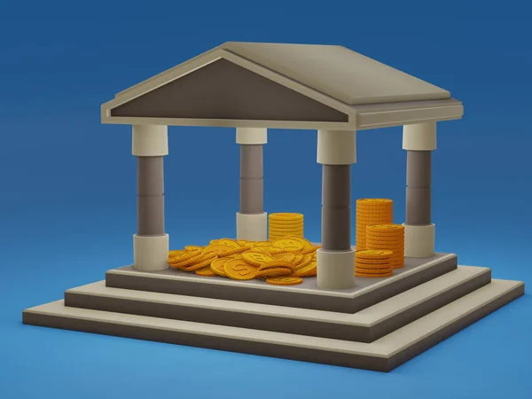Bank building or deposit safe with money inside 3D illustration of finance and economic