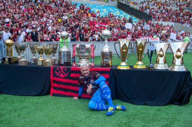 Rio, Brezilya - 12 Kasım 2022 'de Diego Alves, Brezilya' nın Maracana Stadyumu 'nda oynanan 38. turda Flamengo ve Avai arasındaki maçta Rio takımı için son maçını yaptı.