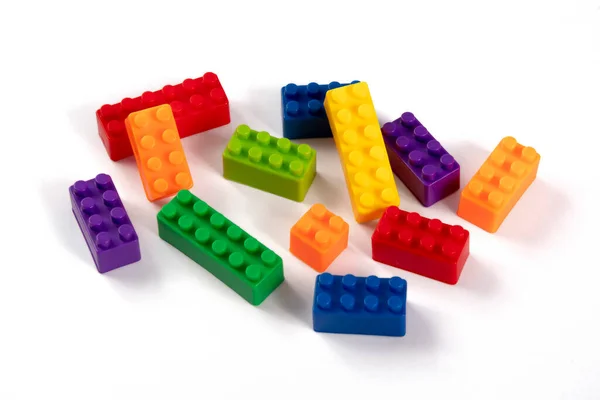 Colorful Isolated Children Plastic Building Blocks Toy Isolated Stock Photo