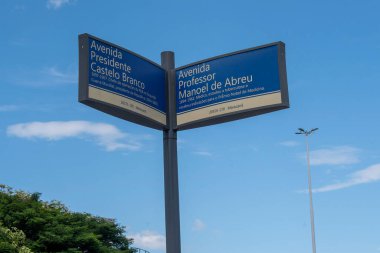 Rio, Brazil - January 03, 2023: signage and identification plate with the name of the street in the city of Rio de Janeiro
