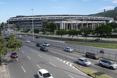 Rio, Brazil - January 03, 2023: view from Av. Rei Pele in front of the Maracana stadium showing the movement of traffic during the day