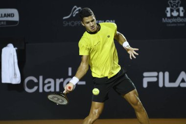 Rio, Brazil - february 21, 2023: Mateus Alves BRA player in match between Carlos Alcaraz ESP vs Mateus Alves BRA by Rioopen 2023, ATP 500, in Rio de Janeiro Jockey Club