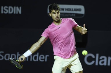 Rio, Brazil - february 21, 2023: Carlos Alcaraz ESP player in match between Carlos Alcaraz ESP vs Mateus Alves BRA by Rioopen 2023, ATP 500, in Rio de Janeiro Jockey Club