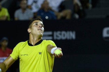 Rio, Brazil - february 21, 2023: Mateus Alves BRA player in match between Carlos Alcaraz ESP vs Mateus Alves BRA by Rioopen 2023, ATP 500, in Rio de Janeiro Jockey Club