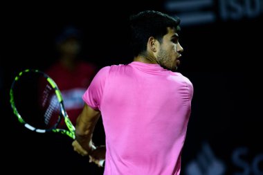 Rio, Brazil - february 21, 2023: Carlos Alcaraz ESP player in match between Carlos Alcaraz ESP vs Mateus Alves BRA by Rioopen 2023, ATP 500, in Rio de Janeiro Jockey Club