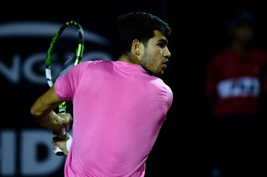 Rio, Brazil - february 21, 2023: Carlos Alcaraz ESP player in match between Carlos Alcaraz ESP vs Mateus Alves BRA by Rioopen 2023, ATP 500, in Rio de Janeiro Jockey Club