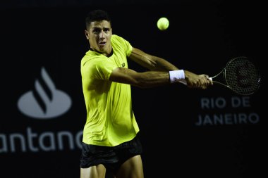 Rio, Brazil - february 21, 2023: Mateus Alves BRA player in match between Carlos Alcaraz ESP vs Mateus Alves BRA by Rioopen 2023, ATP 500, in Rio de Janeiro Jockey Club