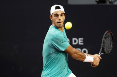 Rio, Brazil - february 23, 2023: Francisco Cerundolo (ARG) player in match against  Zapata Miralles (ESP) by Rioopen 2023 ATP 500, in Rio de Janeiro Jockey Club