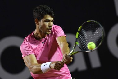 Rio, Brazil - february 23, 2023: Carlos Alcaraz (ESP) player in match against Fabio Fognini (ITA) by Rioopen 2023 ATP 500, in Rio de Janeiro Jockey Club