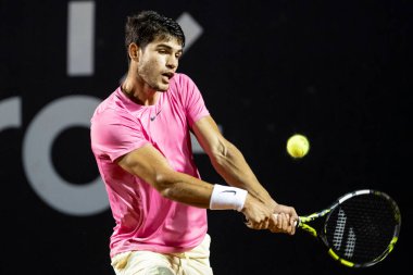 Rio, Brazil - february 24, 2023: Carlos Alcaraz (ESP)) player in match against Dusan Lajovic (SRB) by Rio Open 2023 ATP 500, in Rio de Janeiro Jockey Club