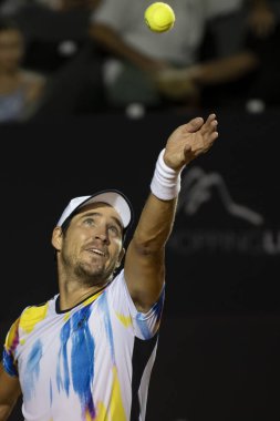 Rio, Brazil - february 24, 2023: Dusan Lajovic (SRB) player in match against Carlos Alcaraz (ESP) by Rio Open 2023 ATP 500, in Rio de Janeiro Jockey Club