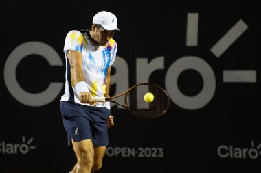 Rio, Brazil - february 24, 2023: Dusan Lajovic (SRB) player in match against Carlos Alcaraz (ESP) by Rio Open 2023 ATP 500, in Rio de Janeiro Jockey Club