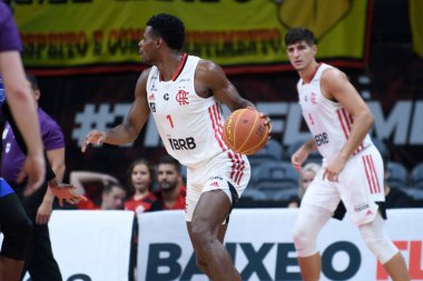 Rio, Brazil - march 01, 2023:  Deodato of Flamengo battles with Minas during the men New Brazilian Basketball (NBB) at Maracanazinho Stadium