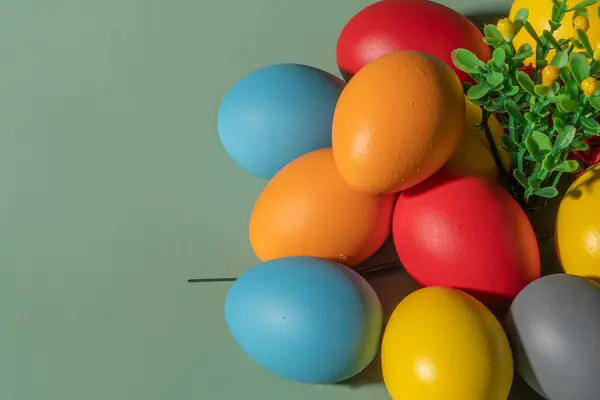 Colorful Eggs Symbolizing Easter Colorful Background Flowers — Stock Photo, Image