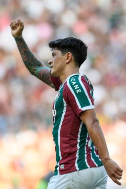 Rio, Brezilya - 18 Mart 2023, Maracana Stadyumu 'nda oynanan Carioca Şampiyonası yarı final karşılaşmasında Fluminense ile Volta Redonda arasında oynanan maçta Alman Cano oyuncusu