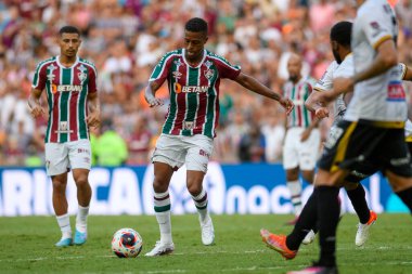 Rio, Brezilya - Mart 18, 2023, Keno oyuncusu Fluminense ile Volta Redonda arasında Maracana Stadyumu 'nda oynanan Carioca Şampiyonası yarı final turunda karşılaşacak.