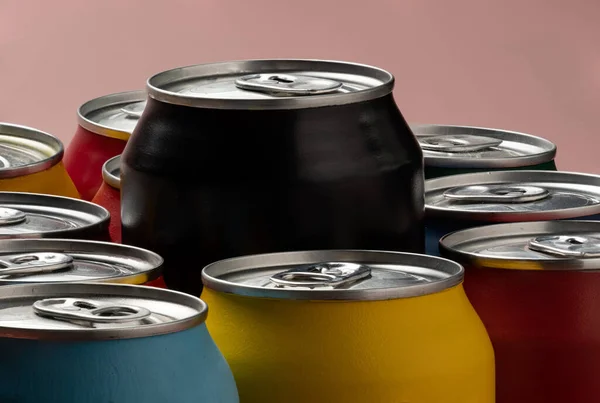 Canettes Soda Colorées Usage Conceptuel Représentant Apport Calorique Obésité Avec — Photo
