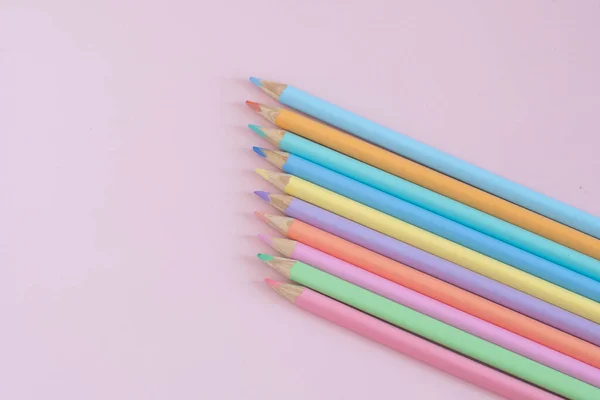 Pastel Colored Pencils Top View Pink Background Illustration Concept Background — Stock Photo, Image