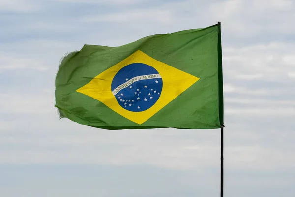 Stock image Rio, Brazil - March 05, 2023: brazilian flag on sky background fluttering and fully open