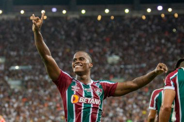 Rio, Brezilya - 02 Mayıs 2023, John Arias oyuncusu Maracana Stadyumu 'nda oynanan Libertadores Kupası' nda Fluminense (BRA) ile River Plate (ARG) maçını kutladı.