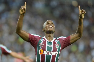 Rio, Brezilya - 02 Mayıs 2023, John Arias oyuncusu Maracana Stadyumu 'nda oynanan Libertadores Kupası' nda Fluminense (BRA) ile River Plate (ARG) maçını kutladı.