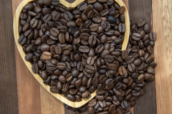 Coffee Beans Heart Shaped Tray Representing Love Coffee —  Fotos de Stock
