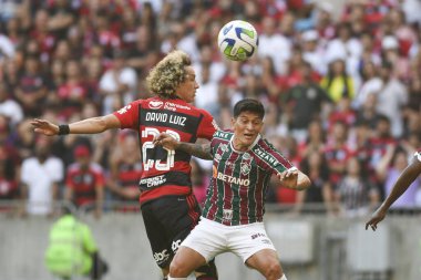 Rio, Brezilya - 16 Temmuz 2023, David Luiz ve Alman Cano (Atacante) Fluminense ile Flamengo arasında oynanan maçta Brezilya Kupası 15.