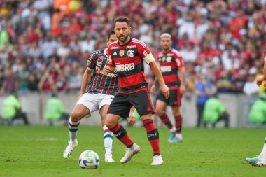 Rio, Brezilya - 16 Temmuz 2023, Everton Ribeiro oyuncusu Fluminense ile Flamengo arasında oynanan maçta Brezilya Kupası 'nın 15. turu, Maracana Stadyumu