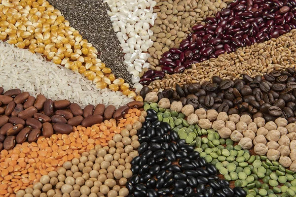 Concetto Cibo Vegetariano Vari Cereali Grani Una Superficie Fotografia Stock