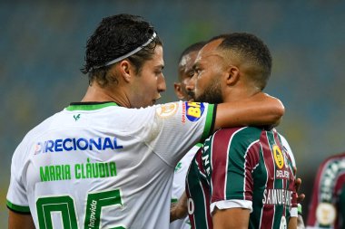 Rio, Brezilya - 19 Ağustos 2023, Marcinho ve Samuel Xavier (Lateral Direito) Maracana Stadyumu 'nda Fluminense ile Amerika MG arasında oynanan maçta Brezilya 20.