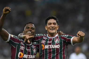 Rio, Brezilya - 19 Ağustos 2023, John Arias ve Alman Cano oyuncuları Fluminense ile Amerika MG arasında oynanan maçta Brezilya 'nın 20. turu Maracana Stadyumu' nda oynanacak.
