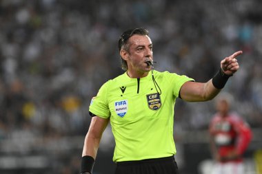 Rio, Brezilya - Eylül 02, 2023, Raphael Claus hakem Botafogo ve Flamengo arasındaki maçta Brezilya 'nın 22. raundunda, Nilton Santos Stadyumu' nda
