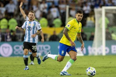 Rio, Brezilya - 21 Kasım 2023, Bruno Guimaraes Maracana Stadyumu 'ndaki FIFA Dünya Kupası elemelerinde Brezilya x Arjantin arasında oynanan maçta