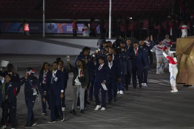 Santiago, Şili - 20 Ekim 2023, 2023 Pan Amerikan Oyunları 'nın açılış töreni Julio Martinez Pradanos Ulusal Stadyumu' nda, Sırp Dominicana heyetinden atletlerin katılımıyla