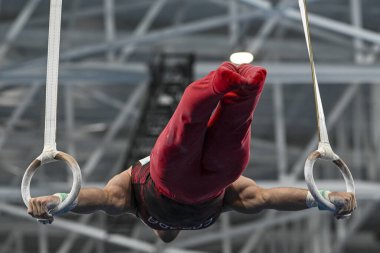Santiago, Şili, 23 Ekim 2023, William Emardi (CAN) 2023 Pan Amerikan Oyunları 'nda erkek Artistik