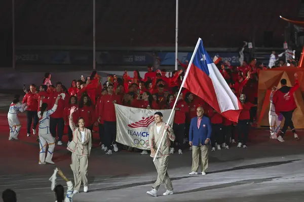 stock image Santiago, Chile - October 20, 2023, Opening ceremony of the 2023 Pan American Games at the Julio Martinez Pradanos National Stadium, entry of athletes from Chile delegation