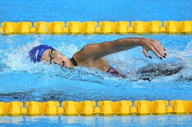 Santiago, Şili, 25 Ekim 2023, Bruna Monteiro Leme (BRA) 2023 Pan Amerikan Oyunları 'nda Kadınlar 200 metre Bireysel Karışıklık sırasında