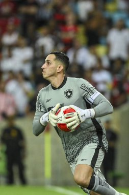 Rio, Brezilya - Şubat, 07 2024, Gatito Fernandez Flamengo ile Botafogo arasındaki maçta Maracana Stadyumu 'nda oynanan 07. tur Carioca şampiyonasında