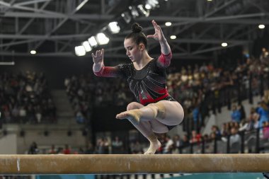 Santiago, Şili, 23 Ekim 2023, Ava Stewart (CAN) 2023 Pan Amerikan Oyunları 'nda kadın Artistik