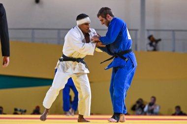 Santiago, Şili, 28 Ekim 2023, Juan Postigos (PER) - Julien Frascadore (CAN) - 2023 Pan Amerikan Oyunları 'nda erkekler -66 kilo